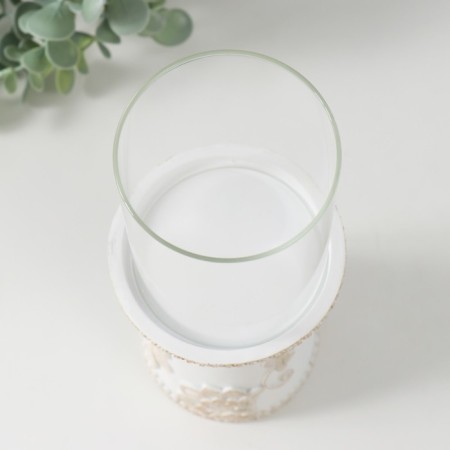 Polystone candlestick for 1 candle "Flowering. Lace" white with a golden patina 9.5x9.5x24.2 cm 984823-4