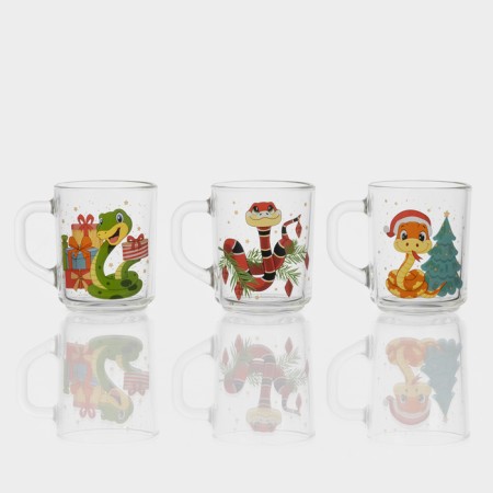 New Year's glass tea mug "New Year's snakes", 200 ml, mix-5