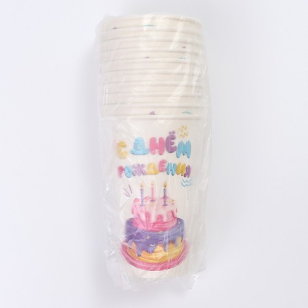 A one -time paper glass "Happy birthday" cake 400 ml-3