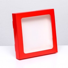 Self -charged box, red with a window, 19 x 19 x 3 cm