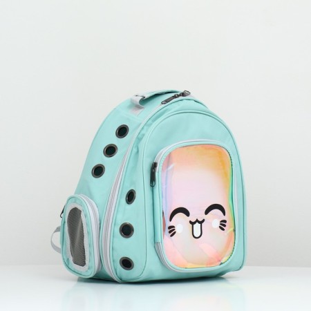 A backpack for carrying animals with a viewing window, green-1