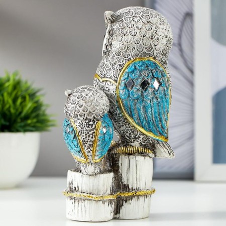 Souvenir Polystone "Gray Eagle with blue wings, with a stump of hemp" 16.8x9.5x5 cm-3