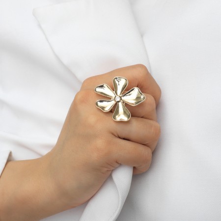 Ring metal "Flower" sakura, white color in gold, dimensionless-3
