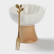Ceramic crem, 2 items: Kremanka d = 10 cm, fork h = 13 cm, white color