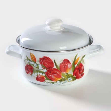Cylindrical pan “Ural Suvenir”, 3 l, induction, white color, mix neckline