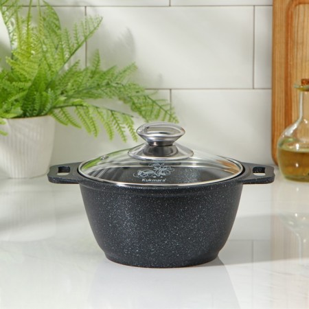 Pan, 1 l, d = 18 cm, h = 13.5 cm, glass cover, anti -stick coating, color dark marble