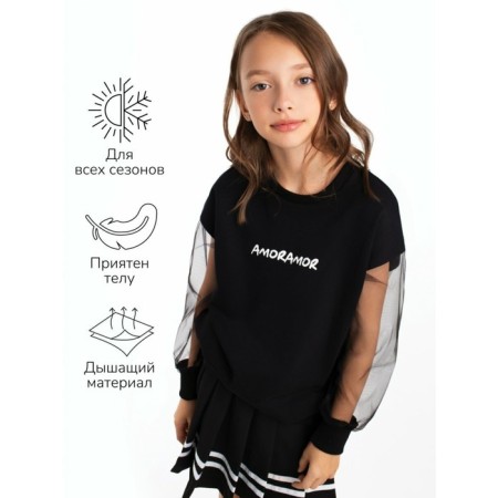 Sweatshirt for girl Crystal, height 128 cm, black color-8