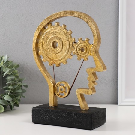 Souvenir Polystone Bust "Man with gears in the head" gold 16x8x26 cm