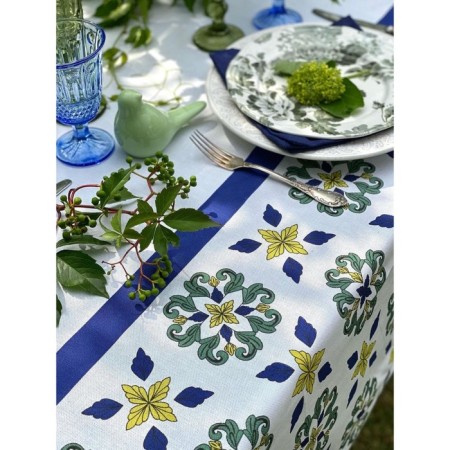 Mayolika tablecloth, size 140x220 cm, blue color-1