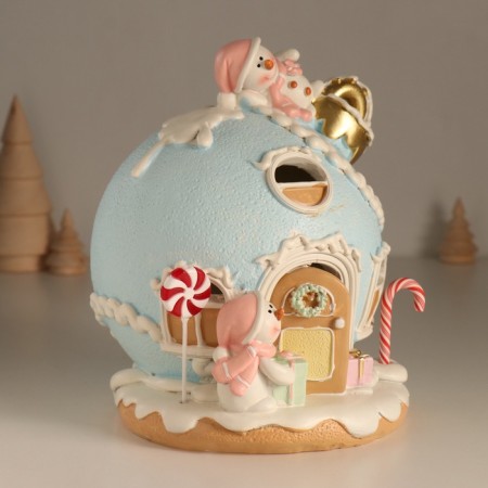 Souvenir Polystone Light "Gingerbread House-House Ball, with snowmen" Sephire 17.5x16x18 cm 103236-2
