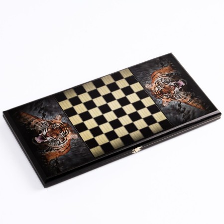 Backgammon "grinned", wooden board 50 x 50 cm, with a field for playing checkers-1