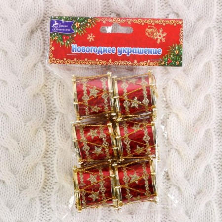 Decoration Christmas tree "drum" star (set 6 pcs) 3.5x3.5 cm, red-1