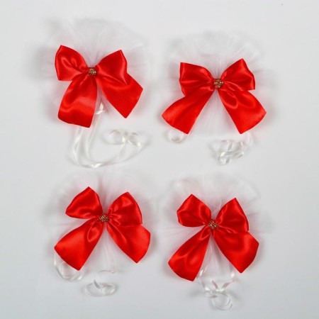 Bows on the handles of a wedding car, 4 pcs., Reds-3