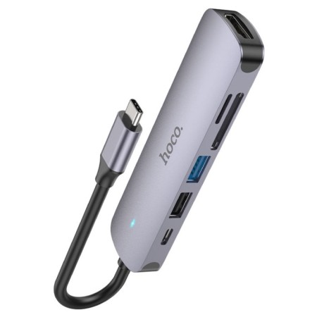Adapter Hoco HB28, HDMI/USB3.0/USB2.0/SD/TF/PD, 60 W, 3 A, 13.5 cm, gray-4