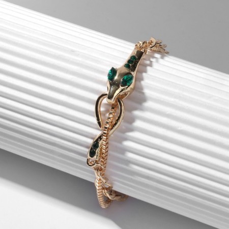 Bracelet Metal "Snake", green color in gold, l = 16 cm-1