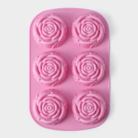 Baking uniform “Rose”, silicone, 25.5 × 17.5 cm, 6 cells, pink color-1