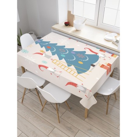 The tablecloth "Dwarfs decorate the Christmas tree", rectangular, Saten, size 120x145 cm