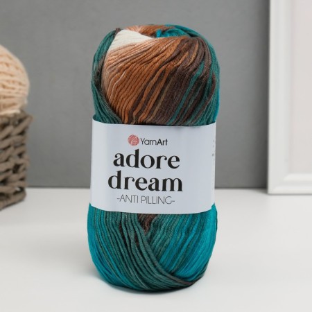 Yarn "Adore Dream" 100% acrylic anti-pilling 280m/100g (1055 turquoise-kakao)