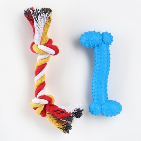 A set of toys for medium dogs "bone (16 cm) and rope (90-100 g)", blue-1