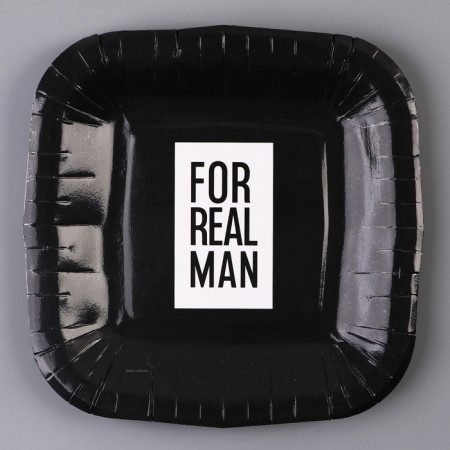 Disposable plate of square paper "man", black, 16.5x16.5 cm-1