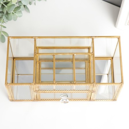 Casket glass for cosmetics and jewelry with a drawer "Golden pattern" 10.3x10.3x23.3 cm-2
