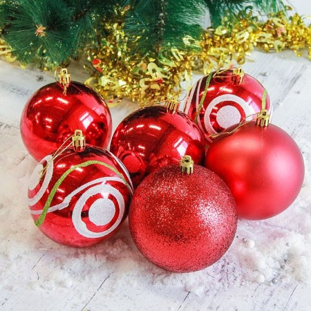 Set of balls plastic D-10 cm, 6 pcs "Assorted circles" red