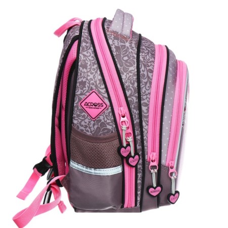 School backpack 40x33x15cm, ergonomic back, Across 410, gray/pink-3