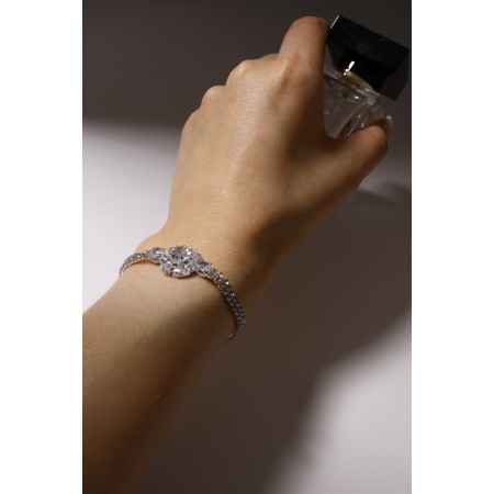 Bracelet with rhinestones "Zircon" Izvsk, circle, white color in silver, l = 15 cm-1