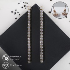 Hanging earrings with the rhinestones “path” minimal, white color in gold, 11 cm