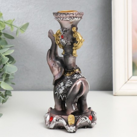 Souvenir Polystone SPREASE "Elephant on a pedestal in a blade with flowers" 15.5x8x7.5 cm-1