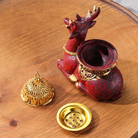 Kurilnitsa for incense powder and cones "deer", burgundy, 12.5x11.5 cm-4