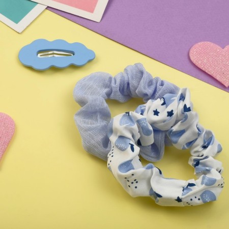 Hair Set "Militsa" 3 pcs (invisible 1 pc - 5 cm, elastic band 2 pcs) fruits, blue and blue-1