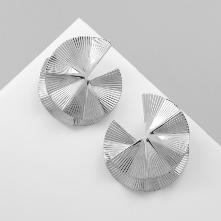 Earrings Metal "Abstraction" double flower, silver color-1