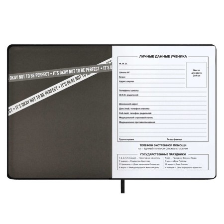 School diary for grades 1-11, solid cover, artificial leather, software, silkography, keychain, lies, 48 ​​sheets, universal cheat sheet, block 80g/m2, black-4
