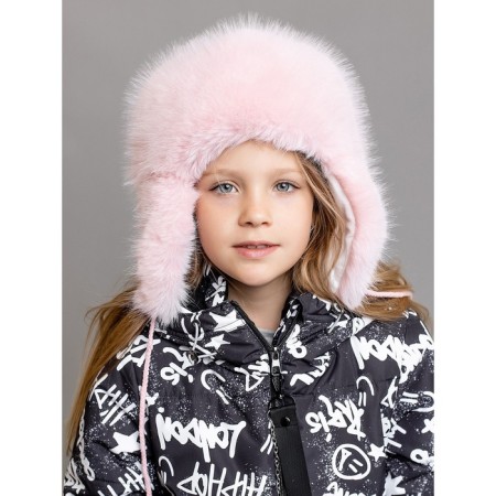 Children's fur cap, size 52, pink color-4