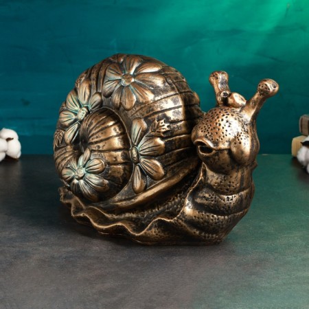 Pig a case "Snail with flowers" 42x22x30cm, bronze with silver-2