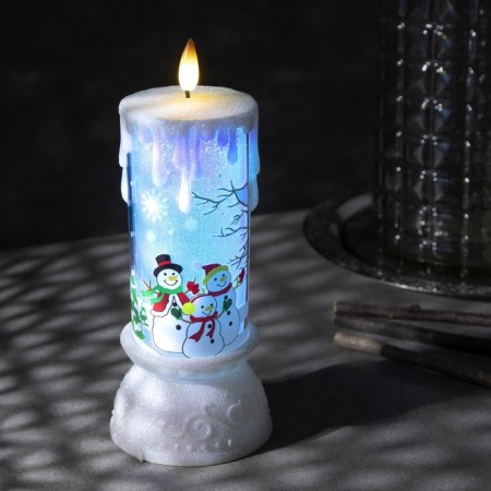 LED figure "Candle with a snowman" 10 × 23 × 10 cm, plastic, AAX3 batteries (not in the kit), RGB glow-1