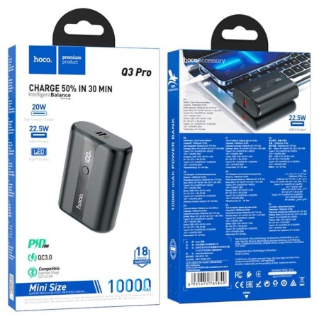 External battery Hoco Q3 Pro, 10,000 mAh, 1 USB, 1 Type-C, 3 A, display, black-6