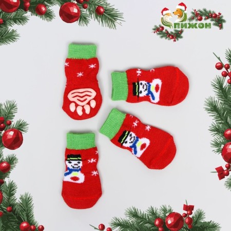 Nosks non -slip "snowmen", m (3/4 * 7 cm), set 4 pcs, red