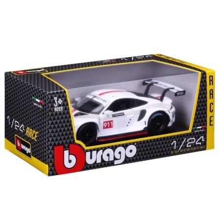 Racing machine BBURAGO Porsche 911 RSR, DIE-CAST, 1:24, White color, opening doors-11