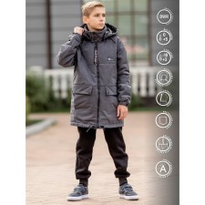Park jacket for a boy, height 134 cm, color black graphite