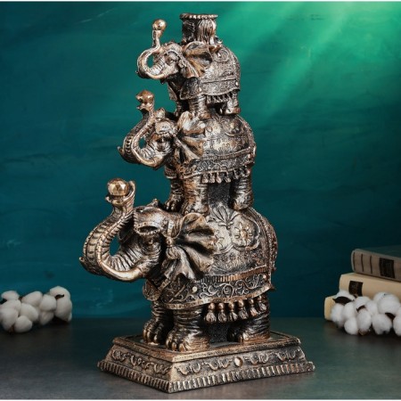 Figure "Elephants Pyramid" bronze, 18x32x50cm-1
