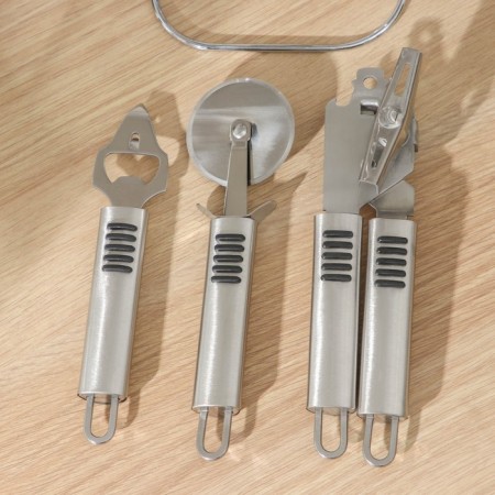 A set of kitchen instruments "DENI", 6 items, on a stand, silver color-2