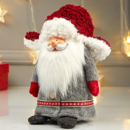 Interior doll "Grandfather Frost in a gray coat and red ear-ear-ear" 26x14x18 cm-4