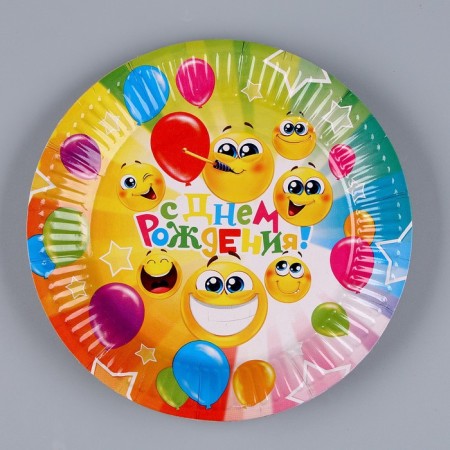 Set of paper dishes disposable emoticons ”: 6 plates, 1 garland, 6 glasses, 6 caps-4