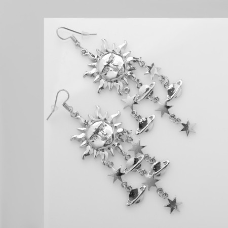 Earrings hanging "Sun" of the planets, stars, color silver, 9.3 cm-1