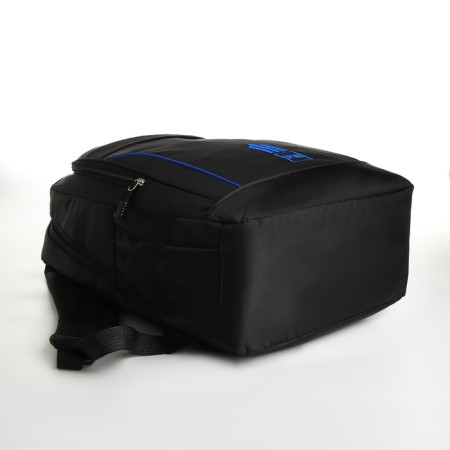 Youth backpack from textiles on lightning, 4 pockets, black/blue color-4