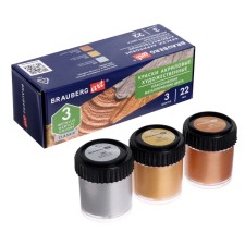 Acrylic paint, set 3 colors x 22 ml, Metallic, Brauberg, metallic, 191716