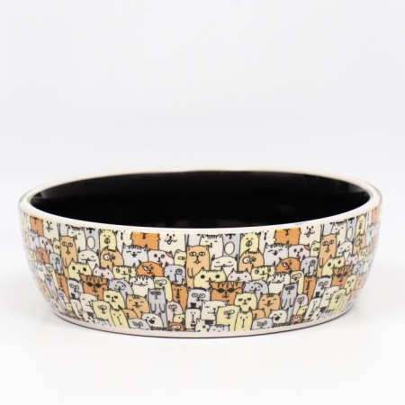 Ceramic bowl "graphic dogs" 300ml, 12 x 3.5 cm, beige-black-1