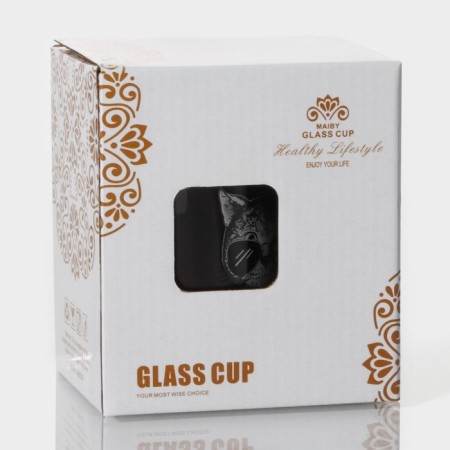 Glass mug with a ceramic lid and a spoon "Hipster", 450 ml, Mix drawing-13